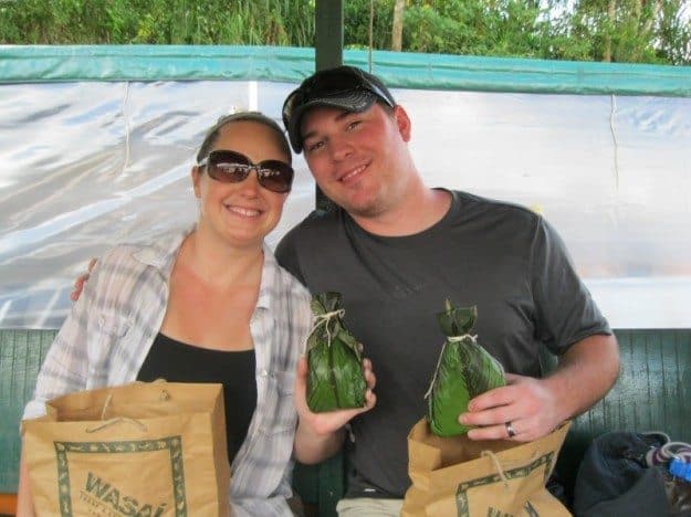 Divergent Travelers Enjoying a Banana Leaf Lunch Wasai Tambopata Lodge Peru Divergent Travelers