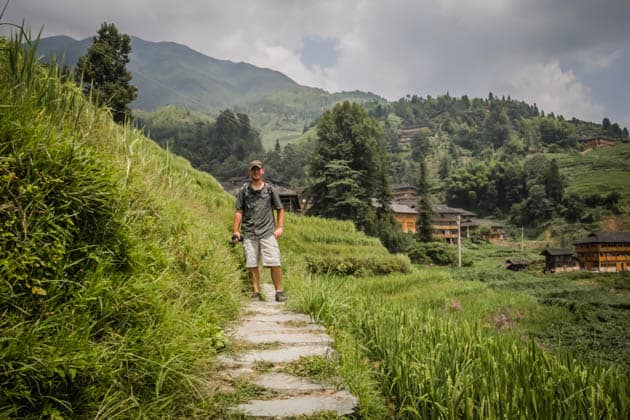 Hiking rice terraces Guilin China