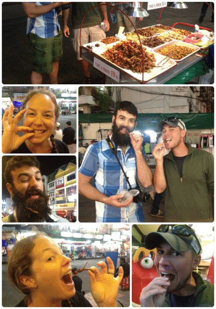 Eating grasshoppers Thailand