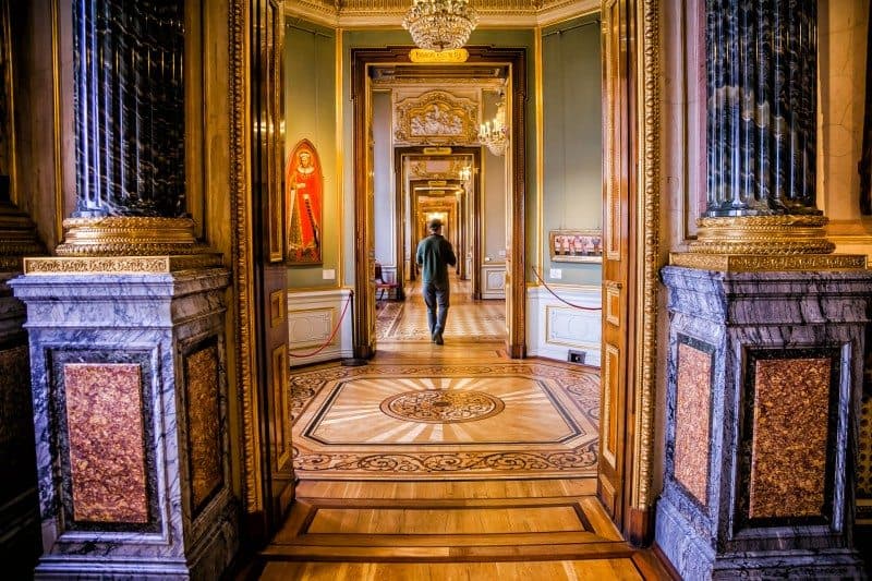 David Stock walking through the Hermitage in St Petersburg, Russia