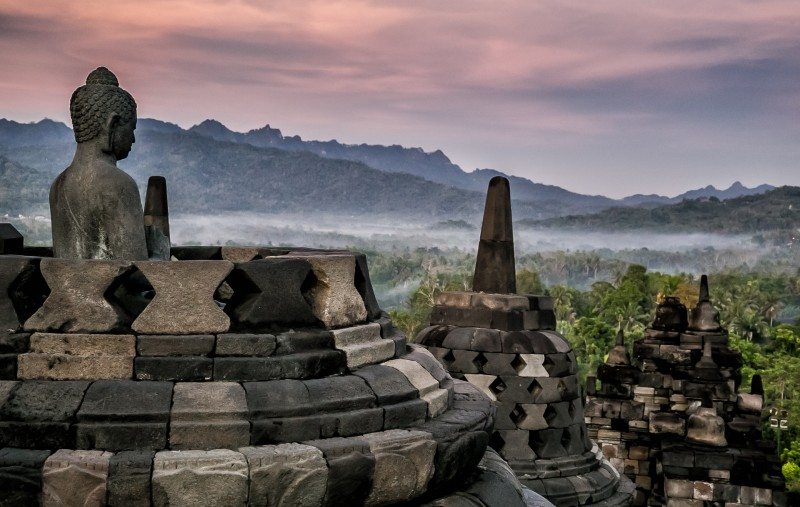 Borobudur Temple at sunrise in Indonesia