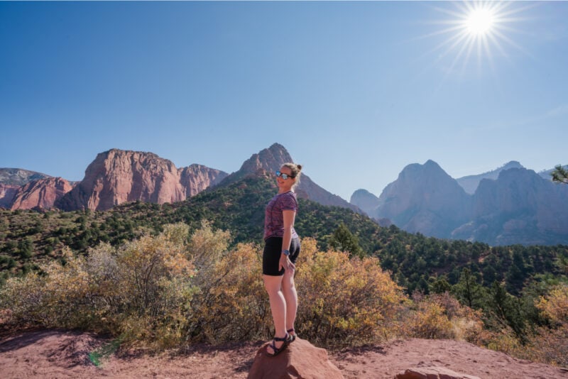 Lina stock at the mountain peaks of Zion National Park.