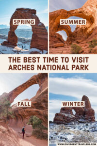 Best Time to Visit Arches National Park (Month by Month Breakdown) Pinterest Pin By America's Adventure Couple Lina and David Stock Jr of Divergent Travelers Adventure Travel Blog.