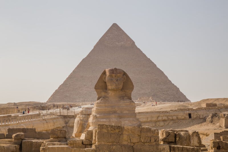 Sphynx with Great Pyramids in Egypt