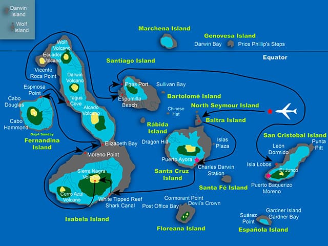 Western Galapagos cruise itinerary