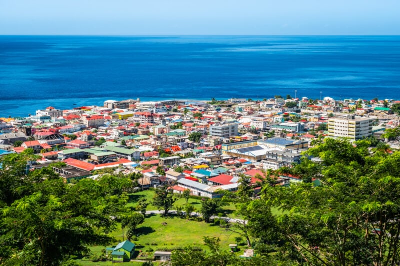 Aerial view of Roseau city, Dominica