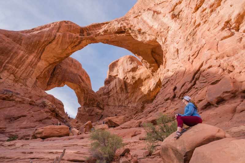Lina Stock at Double Arch - Best hikes in Arches National Park